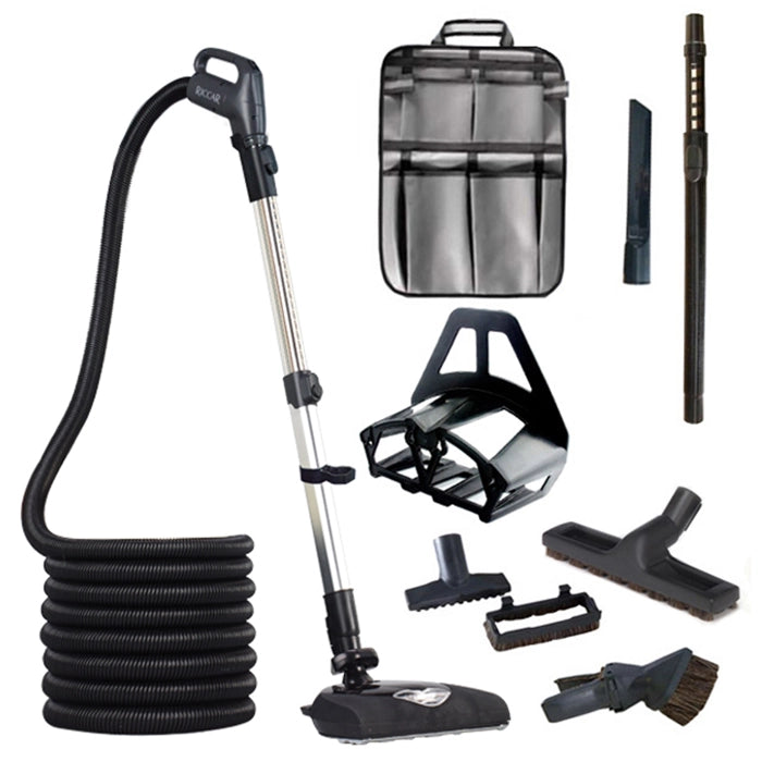 Central vacuum hose kit with premium power carpet nozzle and detail tools