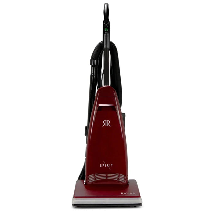 Red color upright vacuum with headlight and tools