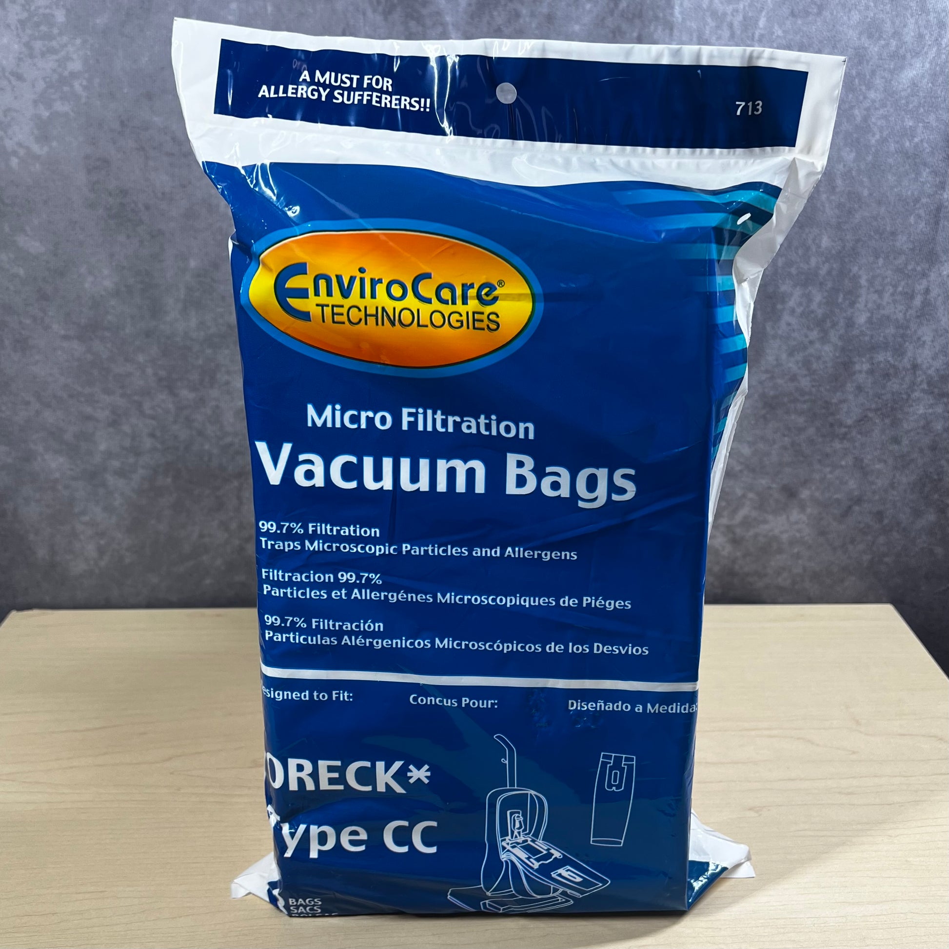Pack of 8 Oreck Type CC vacuum bags made by EnviroCare Technologies