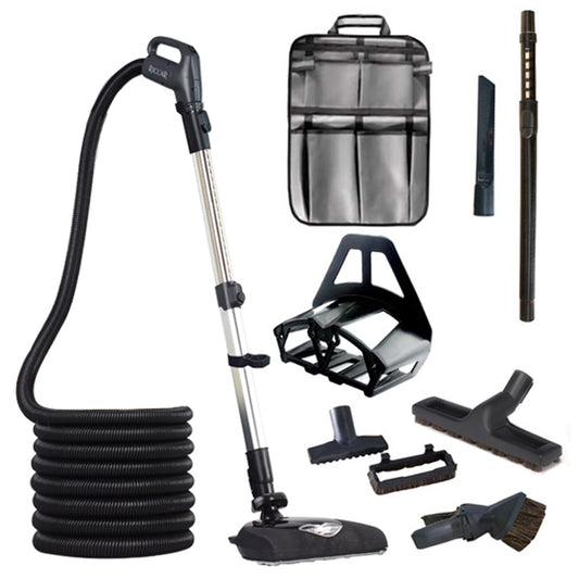 Central vacuum hose kit with premium power carpet nozzle and detail tools