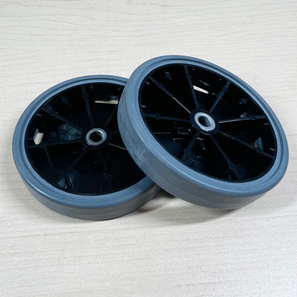 Two rubber coated rear wheels for Kirby vacuums.